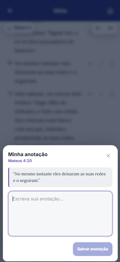 Anotação pessoal vinculada a Mateus 4:20